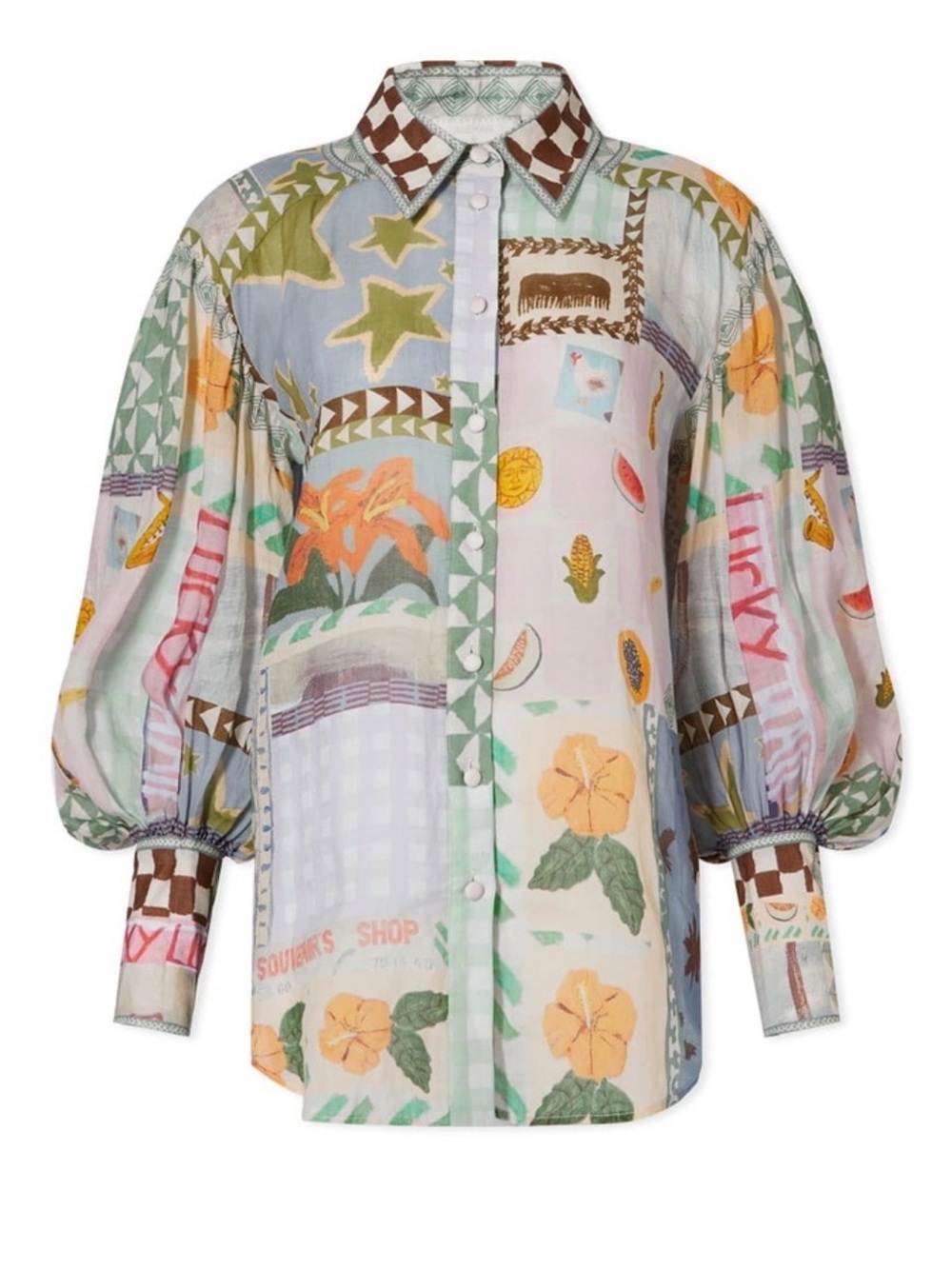 Alemais Multicolor Patchwork Floral Button-Down Blouse
